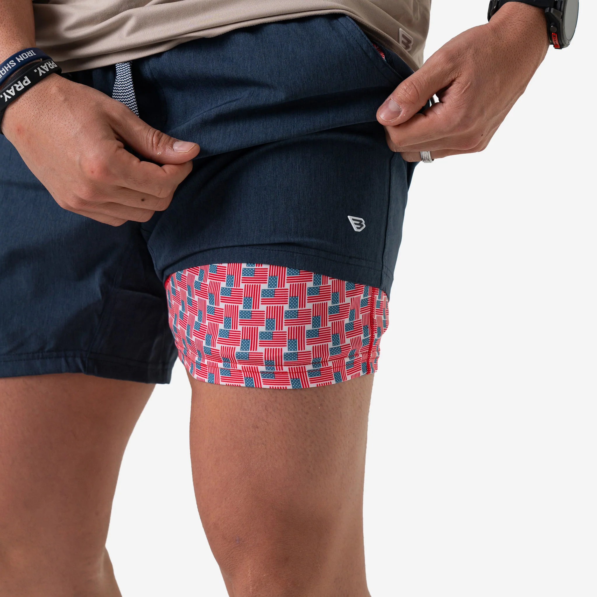 Athletic Short - Heather Navy - American Flag Liner - Image 3