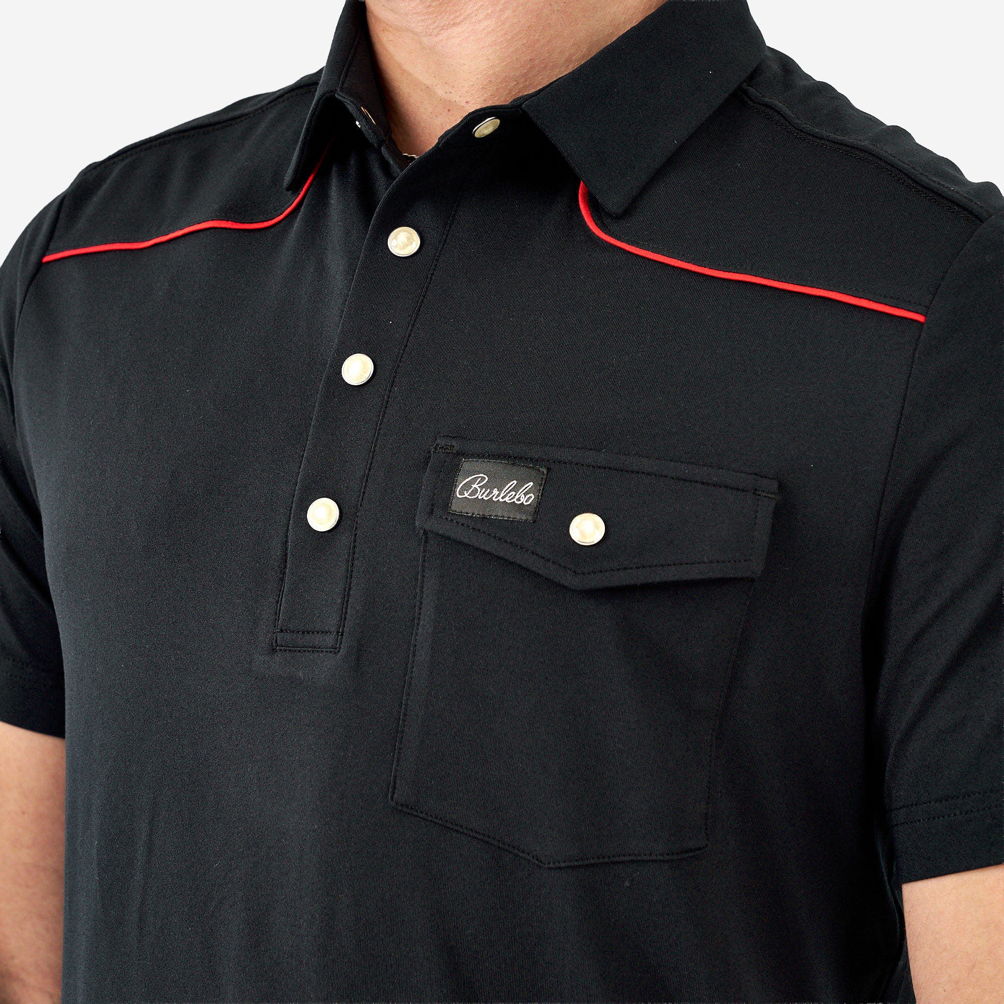 Pearl Snap Performance Polo - Black And Red - Image 3