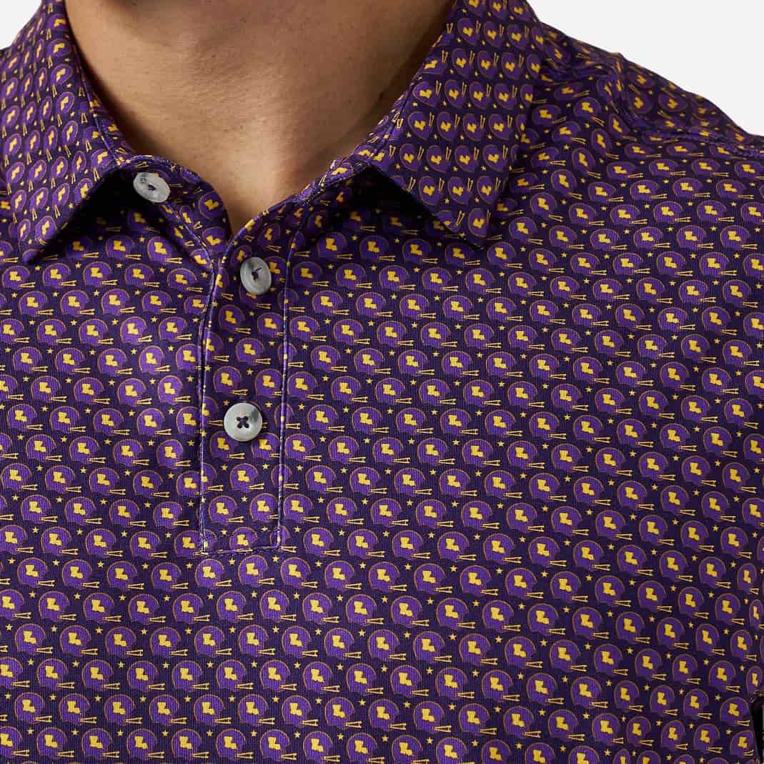 Performance Polo - Vintage Helmets - Purple and Yellow - Image 3