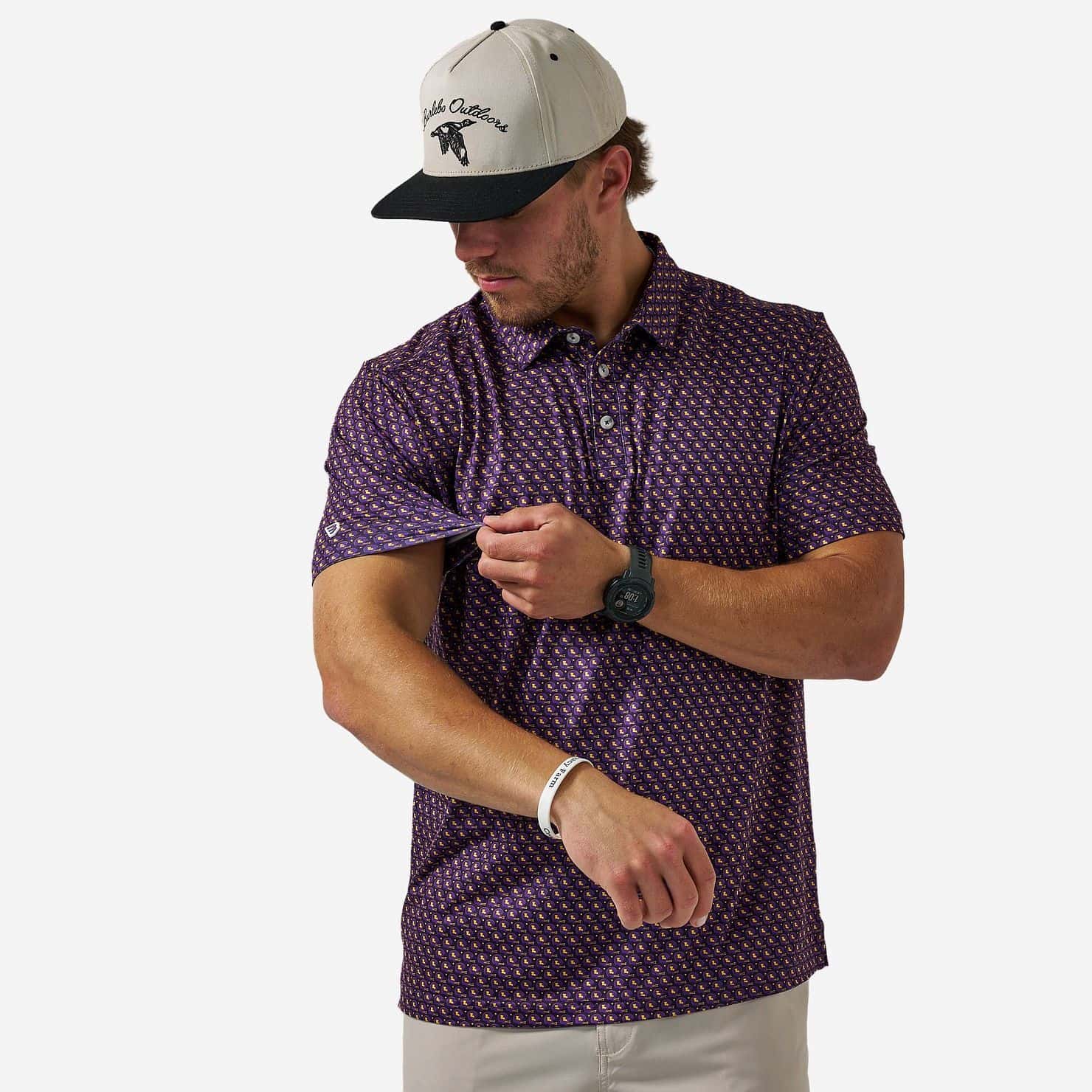 Performance Polo - Vintage Helmets - Purple and Yellow - Image 6