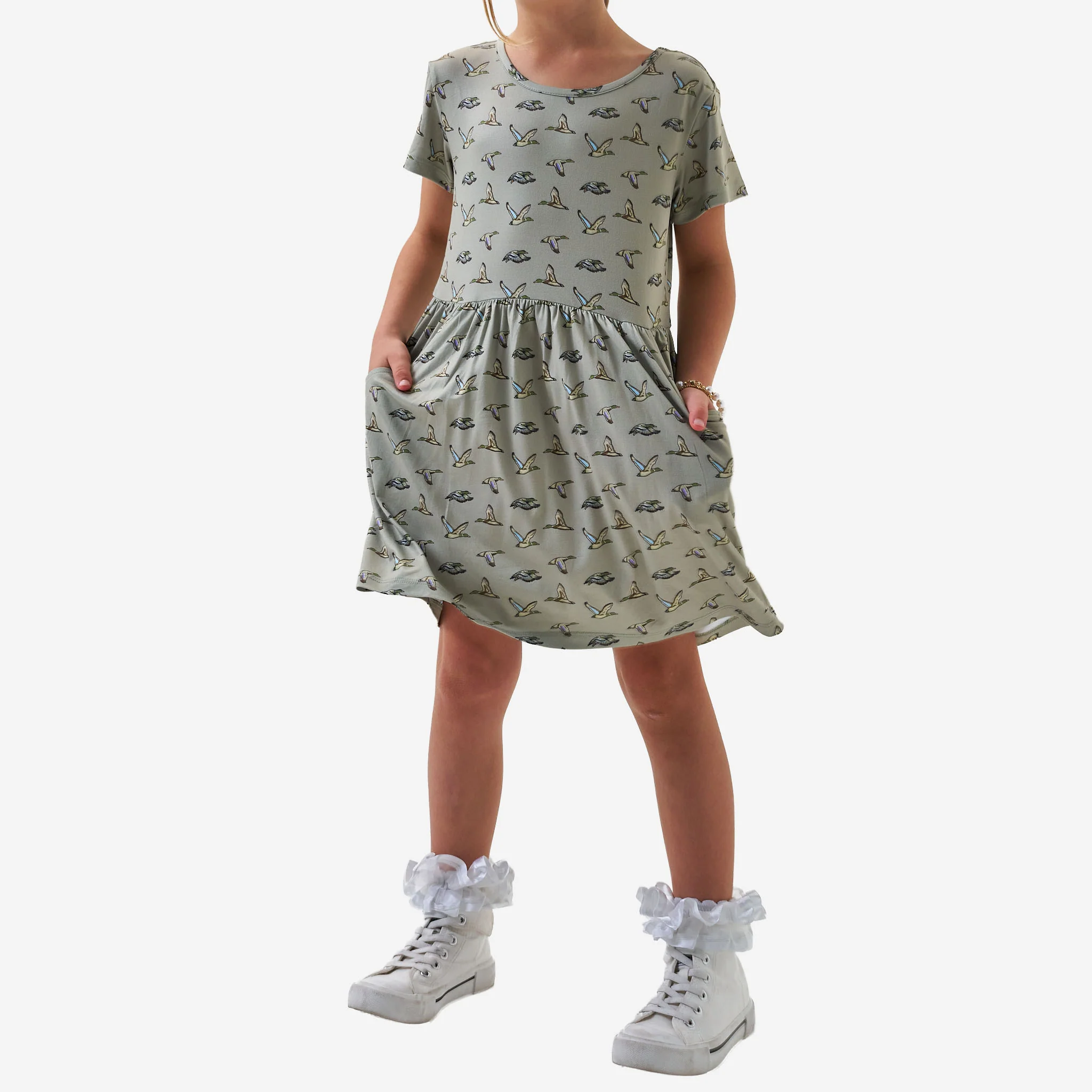 Youth Moxie Dress - Flying Ducks - Green - Image 3