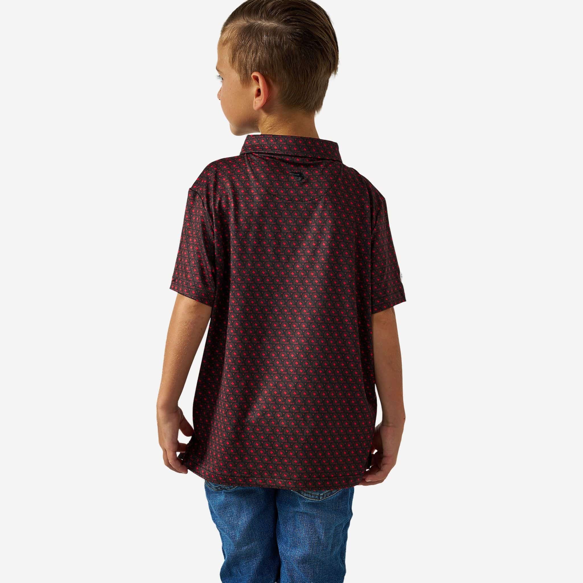 Youth Performance Polo - Vintage Helmets - Black and Red - Image 4