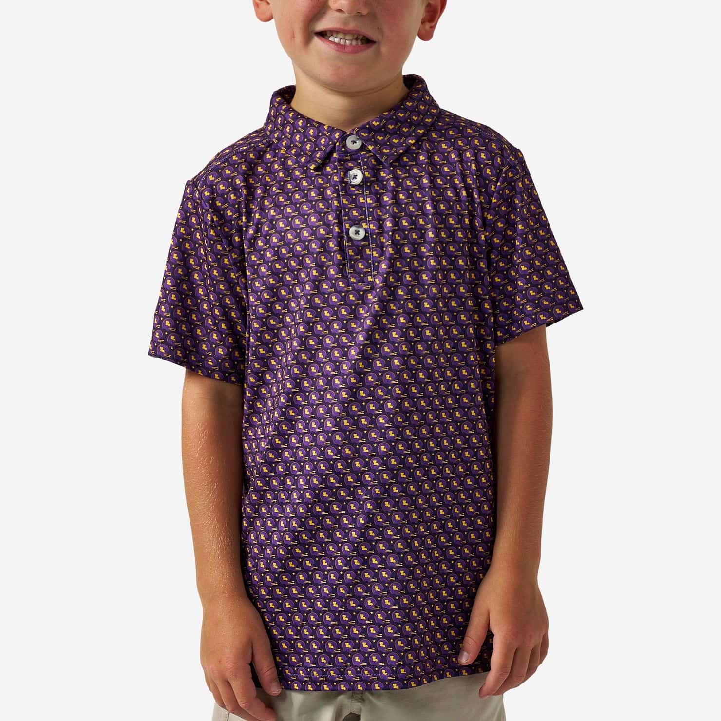 Youth Performance Polo - Vintage Helmets - Purple and Yellow