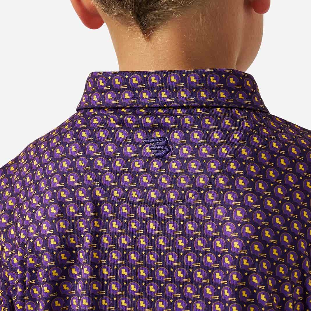 Youth Performance Polo - Vintage Helmets - Purple and Yellow - Image 5